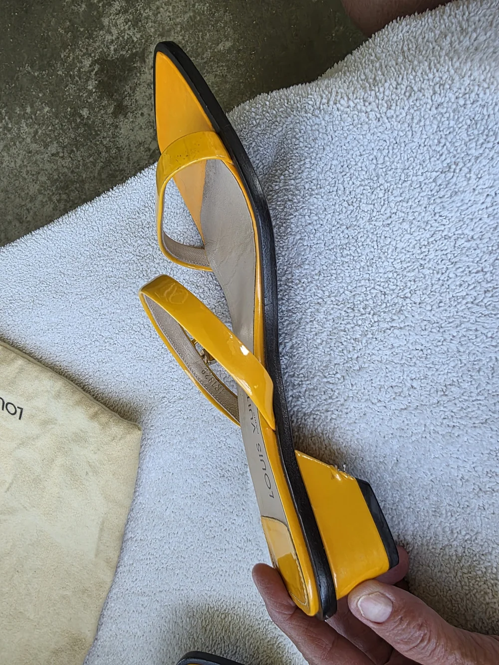 Louis Vuitton Patent Leather Yellow Strappy Square-Toe Sandals Size 37